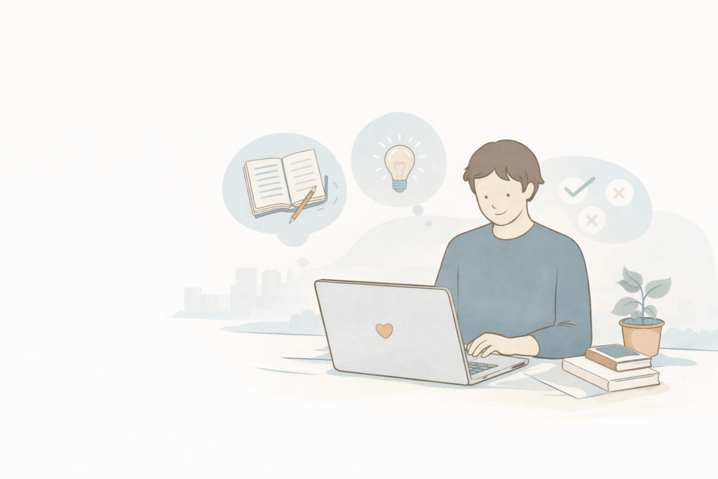 雑記ブログを書き始める様子を表したイラスト